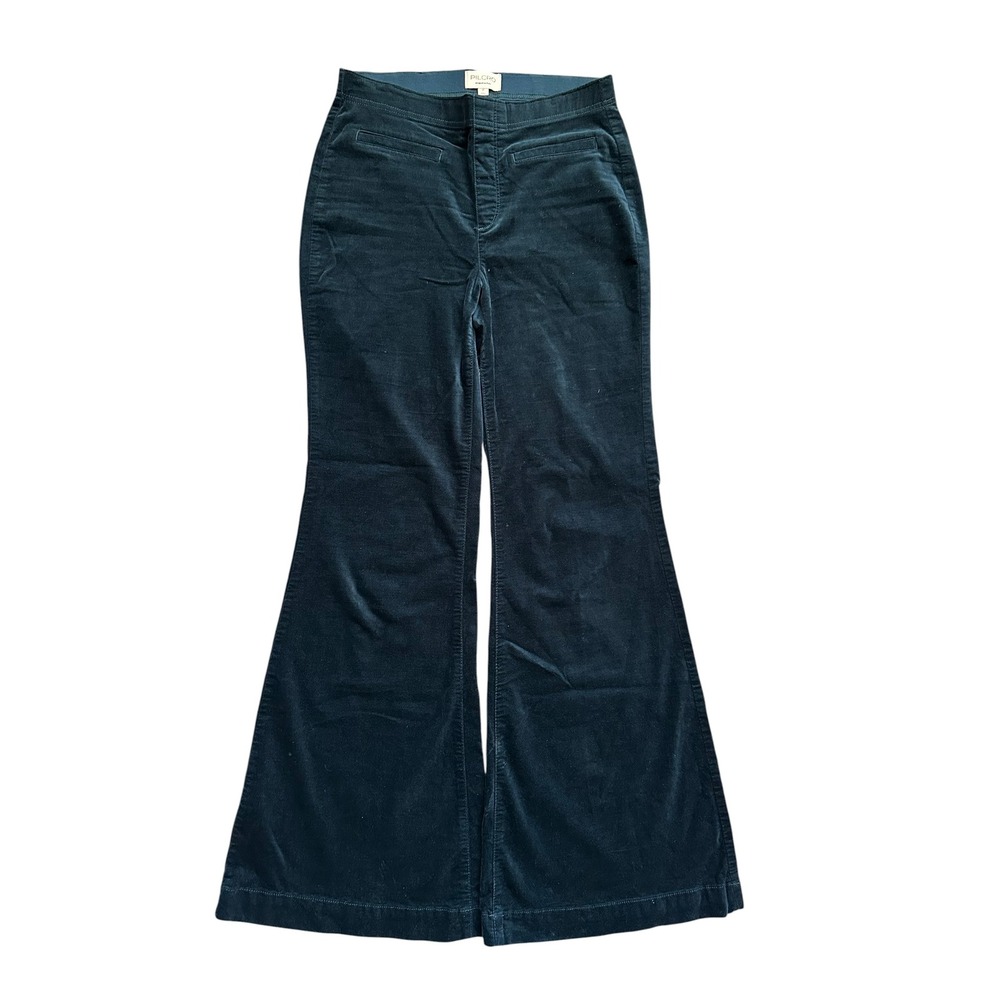 Pilcro Velvet Flare Pants Teal Blue High Rise Pull On Corduroy Trousers Size 27